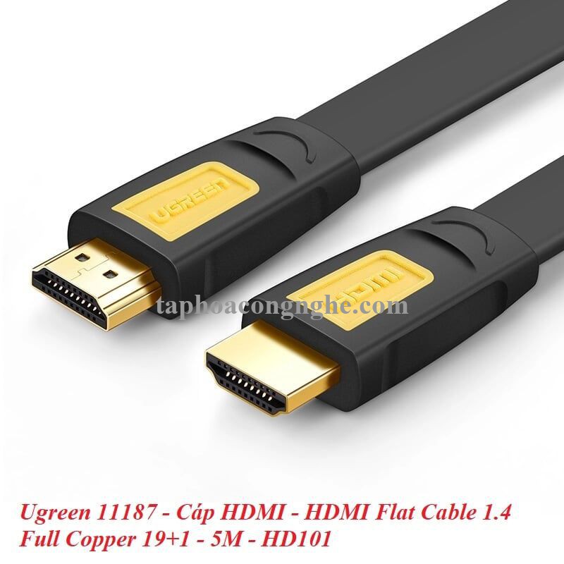 Ugreen 11187 5M màu Vàng Cáp tín hiệu HDMI chuẩn 1.4 hỗ trợ phân giải 4K * 2K cáp dẹt HD101 30011187
